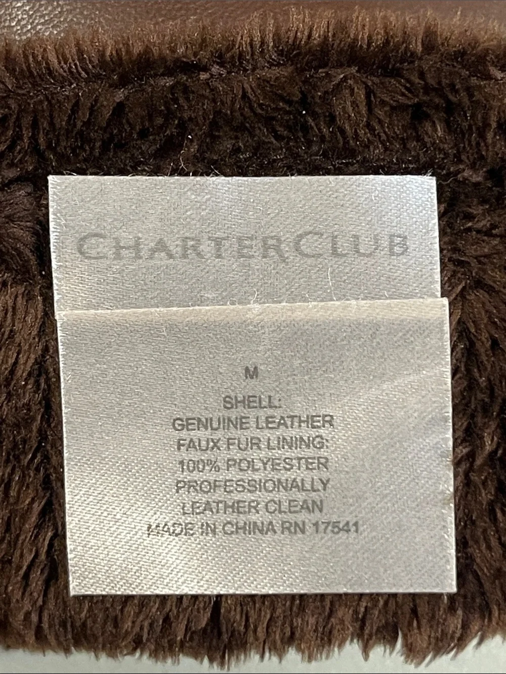 Charter Club Chocolate Brown Leather Gloves with Fur Cuff